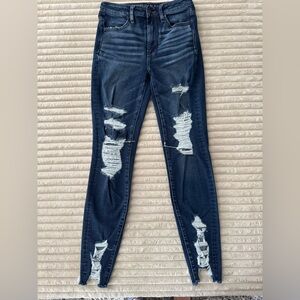 American Eagle Outfitters Dark Blue Distressed Skinny Jeans